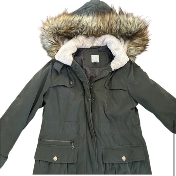Halogen Utility Coat Faux Fur Lined Hooded Anorack Jacket, Army Green, Size S/P - Picture 5 of 13